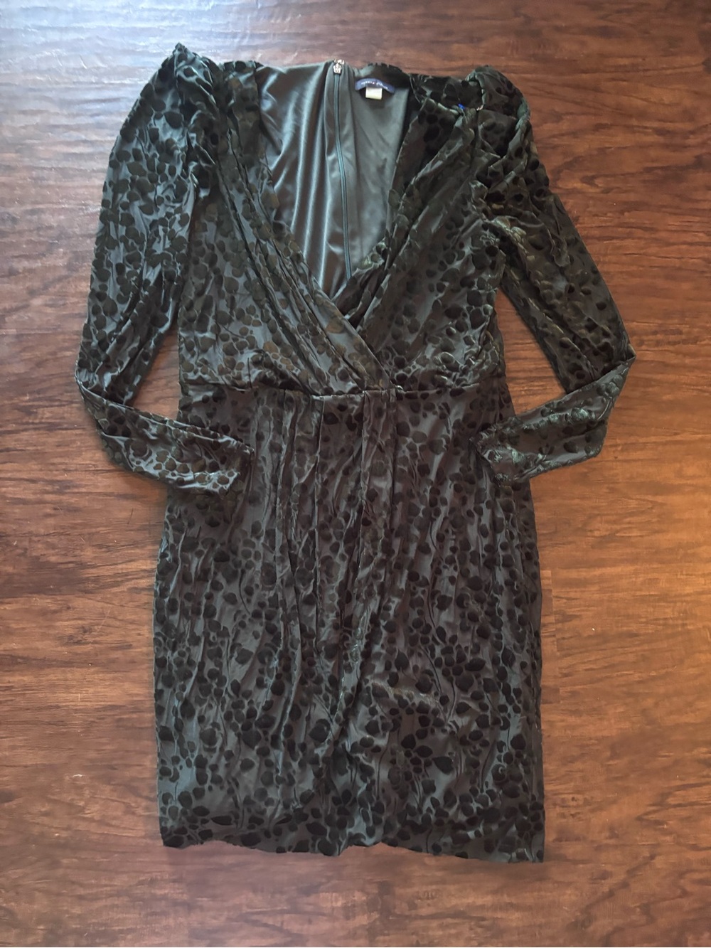Tommy Hilfiger Olive Green Velvet Wrap-Style Long Sleeve Dress